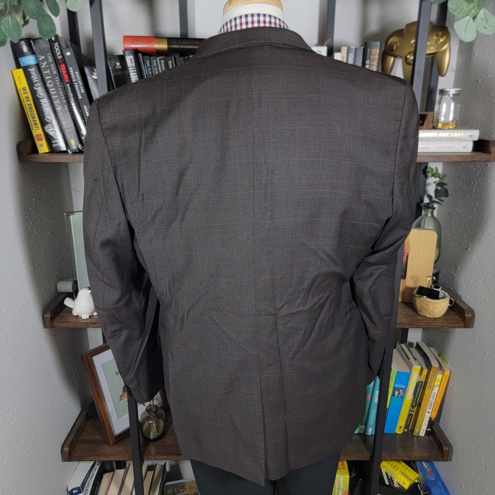 Jos A Bank Men's Sport Coat Blazer Two Button Brown Plaid Wool Size 44R - Picture 13 of 16